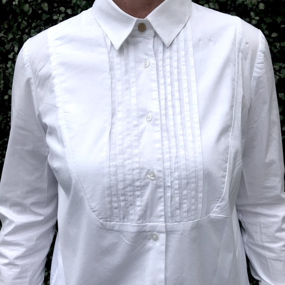 (Unknown) Size 12 White Tuxedo Knife Pleat Cotton Full Cuff Gold Button Shirt - Picture 11 of 15